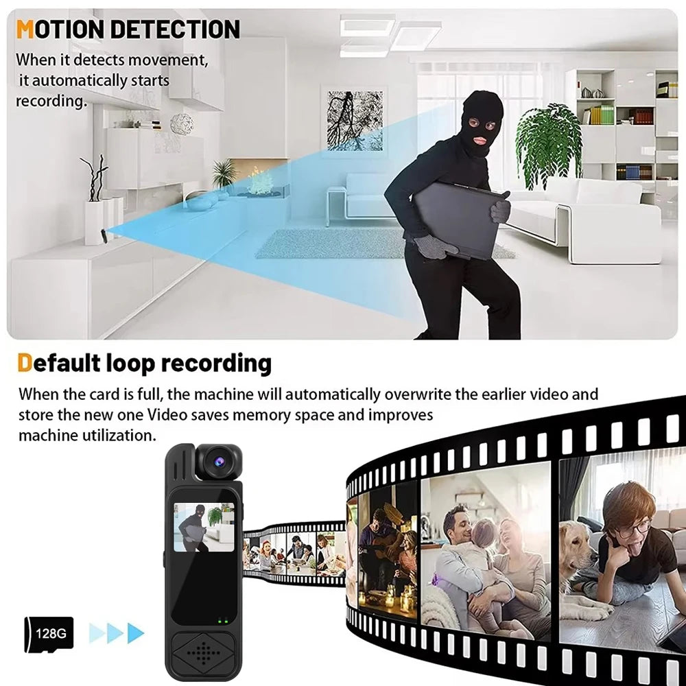 128G 1080P Mini Camera Portable Video Recorder Worn Police Body Cam HD Infrared Night Vision Sports DV Camera 180 Rotatable Len