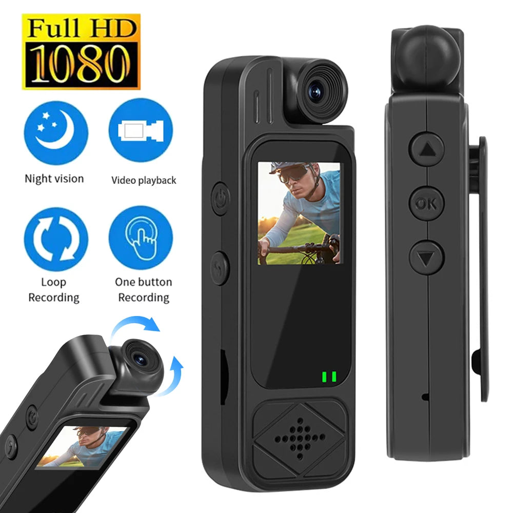 128G 1080P Mini Camera Portable Video Recorder Worn Police Body Cam HD Infrared Night Vision Sports DV Camera 180 Rotatable Len
