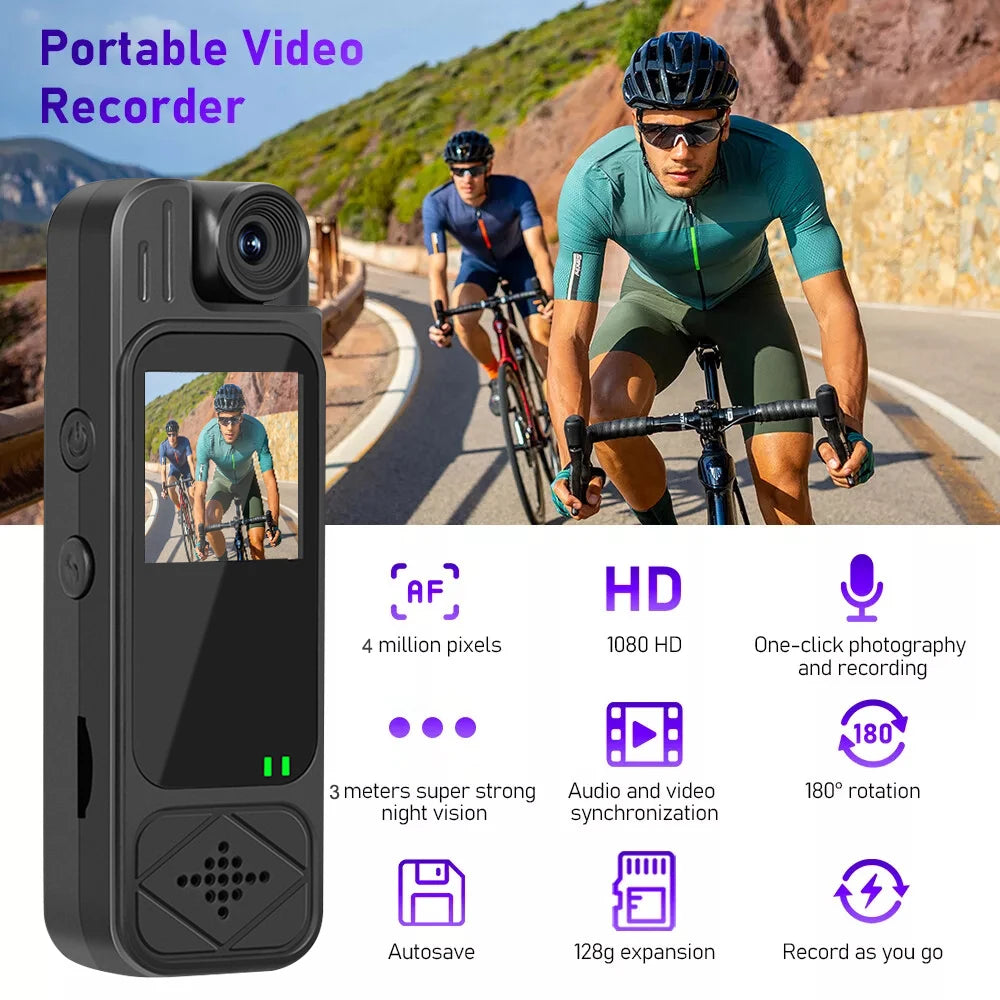 128G 1080P Mini Camera Portable Video Recorder Worn Police Body Cam HD Infrared Night Vision Sports DV Camera 180 Rotatable Len